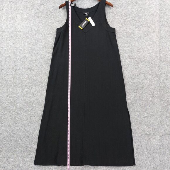 DKNY Dress Womens Medium Black Linen Blend Maxi Tank Sleeveless Side Slit Chic - Picture 7 of 13